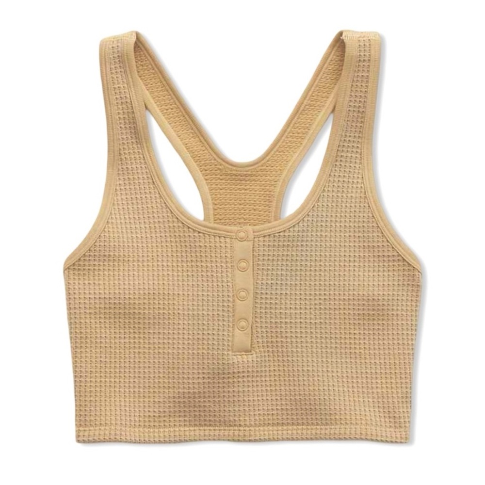 Aerie OFFLINE Main Squeeze Henley Waffle Seamless Bra Top